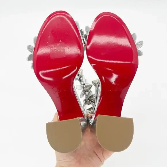Christian Louboutin Daisy Spike Metallic Silver Ankle Cuff Sandals EU 37.5 - Picture 15 of 15